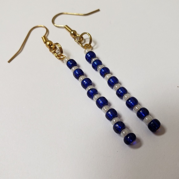 Handmade Earrings | Blue & White beads - Picture 2 of 3